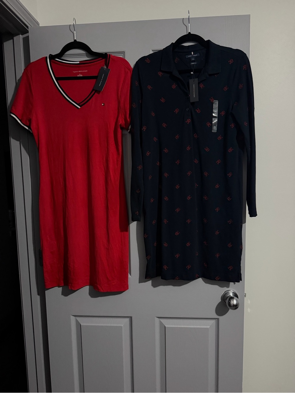 Tommy Hilfiger Red V-Neck Midi Dress and Navy Polo-Style Midi Dress